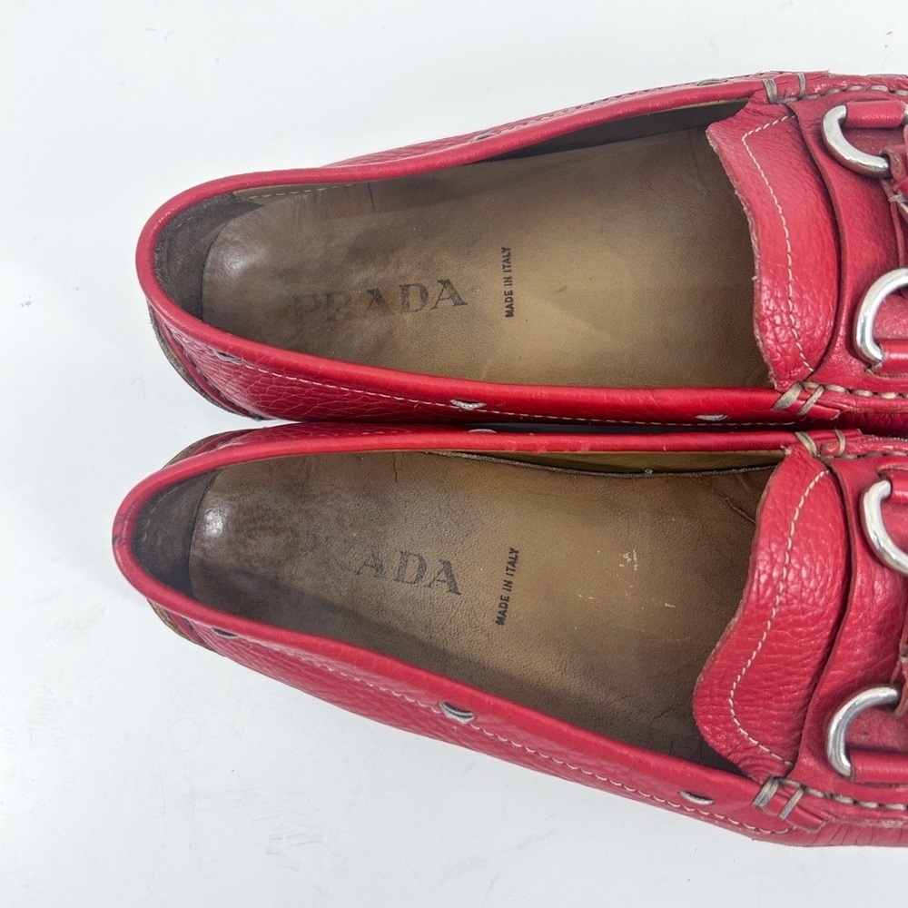 Prada Vintage Red Leather Horsebit Slip On Loafers Size 36 - Picture 7 of 7